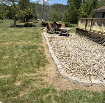Landscaped river rock border